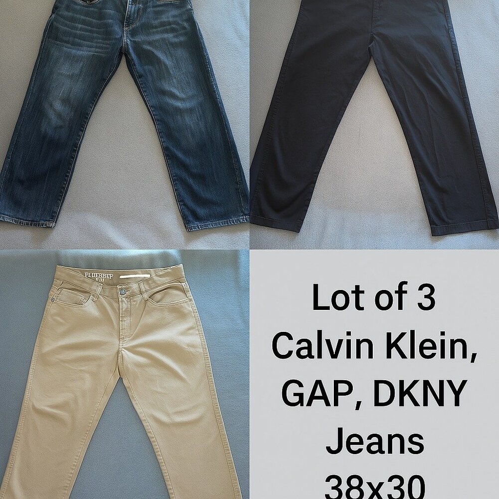 Lot of 3 Men's Pants 38x30 GAP Jeans,‎ Calvin Klein Black, DKNY Khaki Bundle